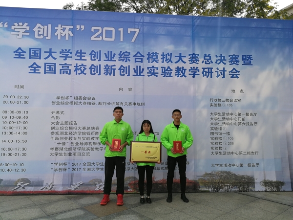 伟德获“学创杯”2017全国大学生创业综合模拟大赛全国总决赛一等奖
